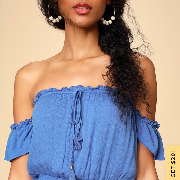 LuLus Blue Off the Shoulder Mini Dress - Picture 2 of 4